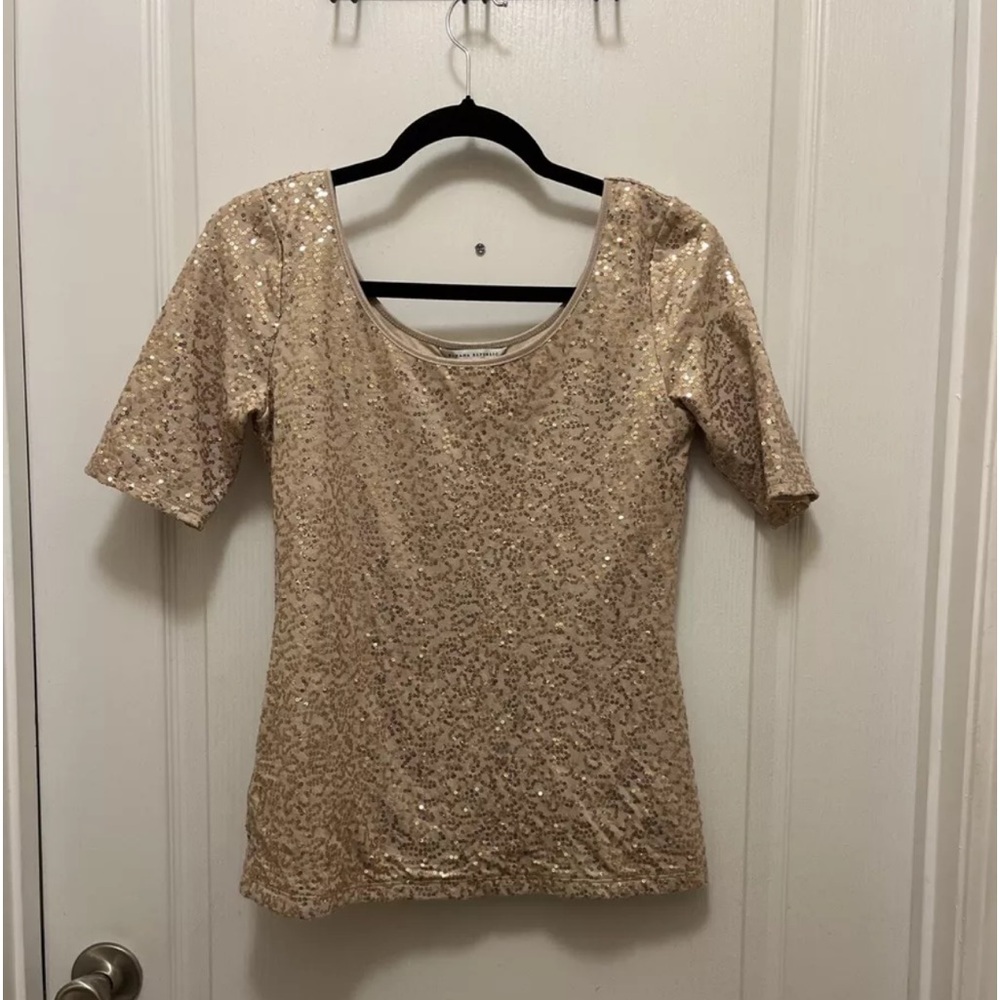 Banana Republic Pink Sequin cotton top size XS 3/4 sleeve